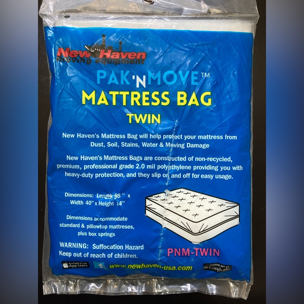 Pak’N’Move mattress bag, twin size. Works with pillow top mattress.